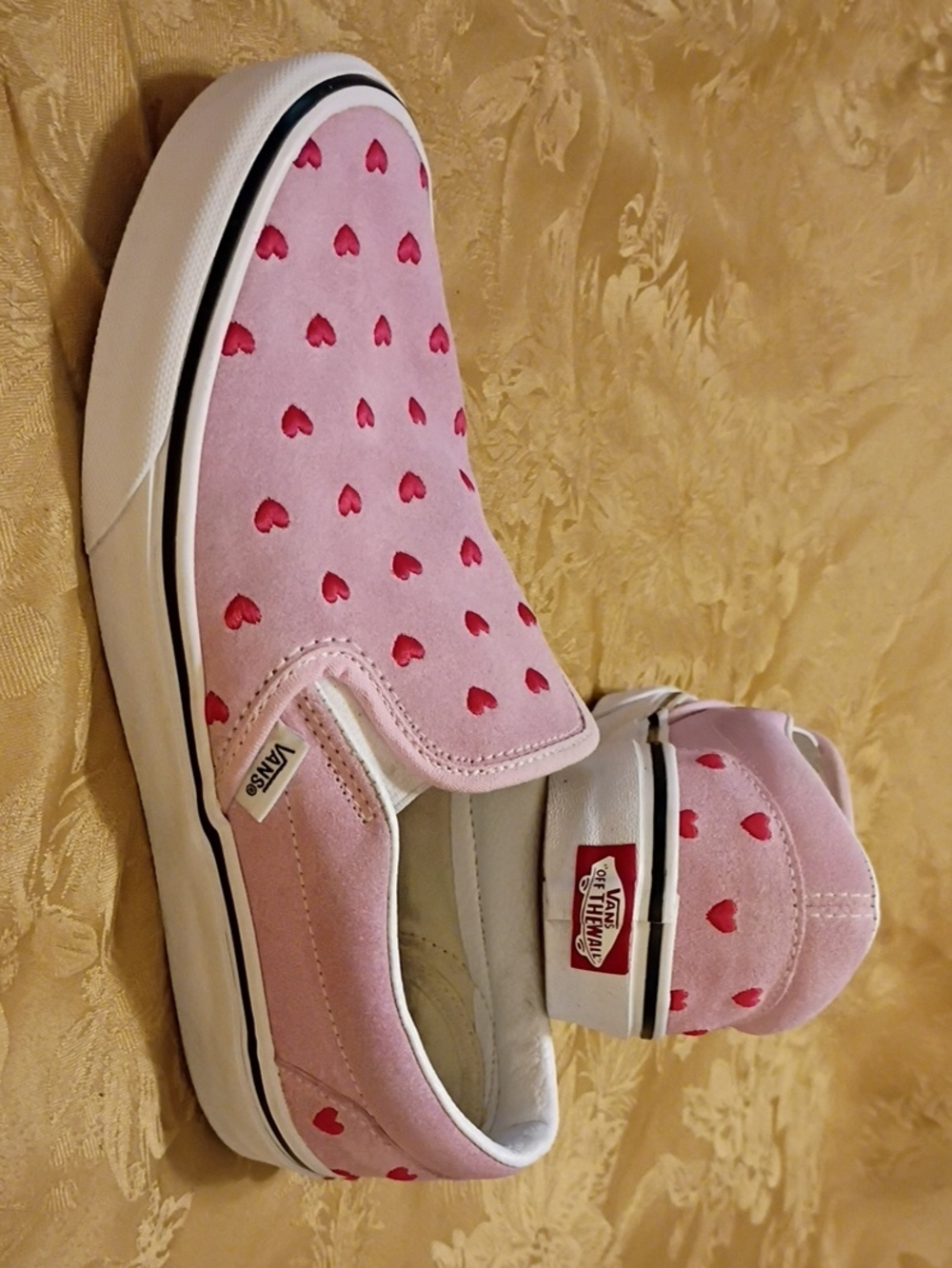 VANS Slip-On Pink Leather Suede with Red Hearts Women's 8.0 Men's 6.5 - Picture 3 of 15